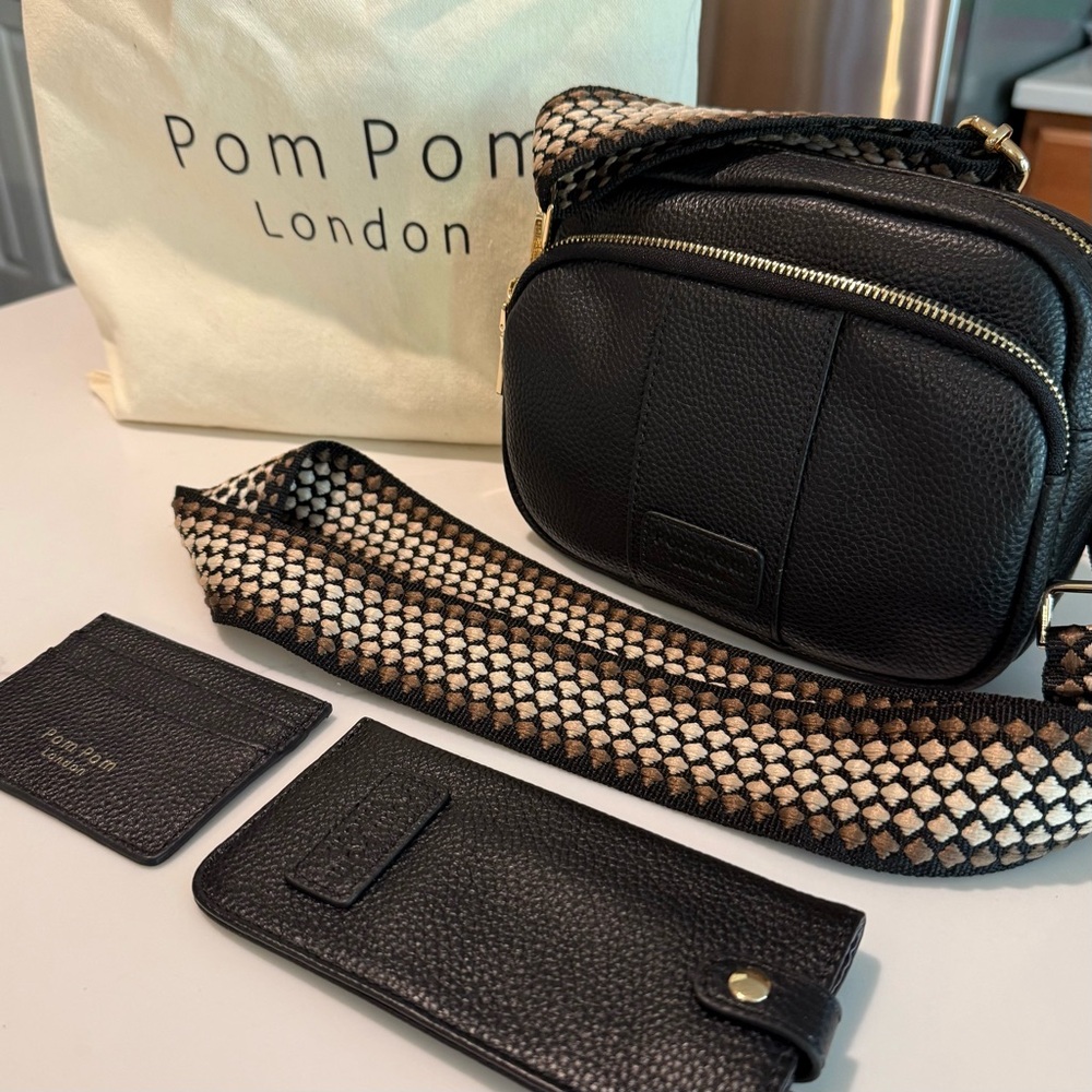🌸 Pom Pom London Black Crossbody Bag Set